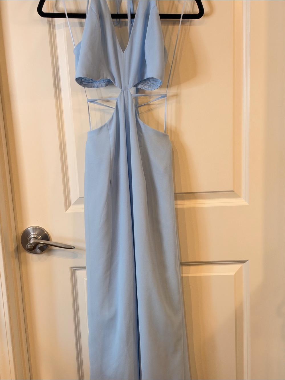 Fashion Nova “Beach Views” Chiffon Jumpsuit Light Blue Size M